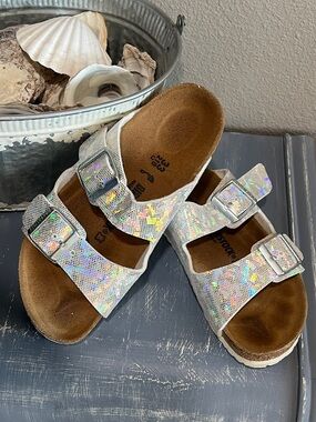 Birkenstock Kids Iridescent Silver Holographic Arizona 33